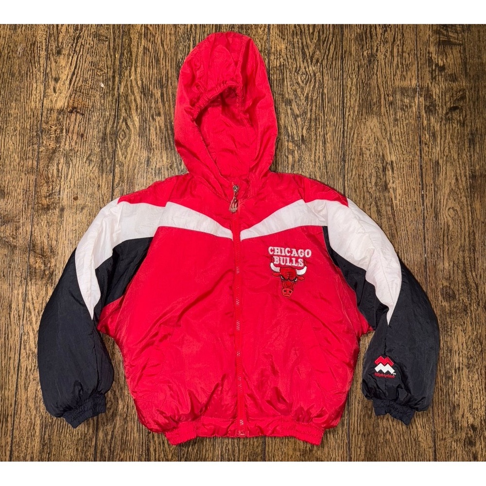 Chicago Bulls Vintage Reversible Puffer Coat NBA Mighty Mac Retro Kids size 6